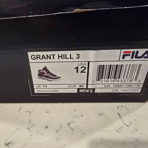 FILA - Men's Grant Hill 3 Shoes (1BM01289 132) Basketball White/Blue Size 12 NEW - Picture 10 of 10